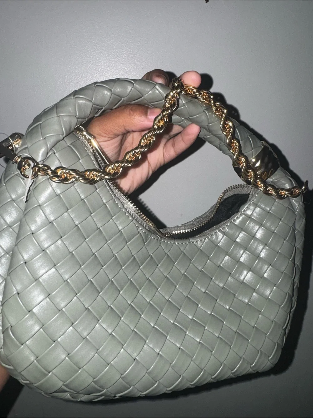 Woven Mini Shoulder Bag in Sage Green